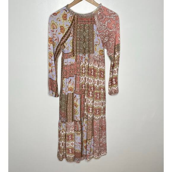 Karlie Womens Patchwork Midi Maxi Dress Small Pink Purple Floral Boho Pockets - Picture 9 of 12